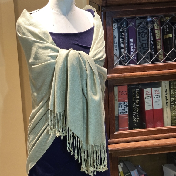 Pistachio Green Cashmere & Silk Blend Scarf/Shawl/Wrap - Picture 4 of 12